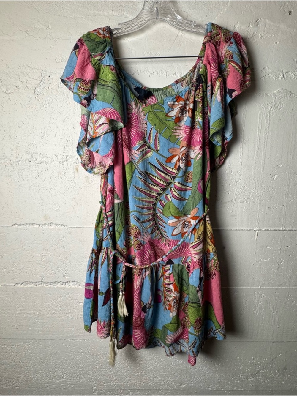 RACHEL Rachel Roy Tropical Floral Mini Dress‎ in Blue & Pink Bird Small Vacation